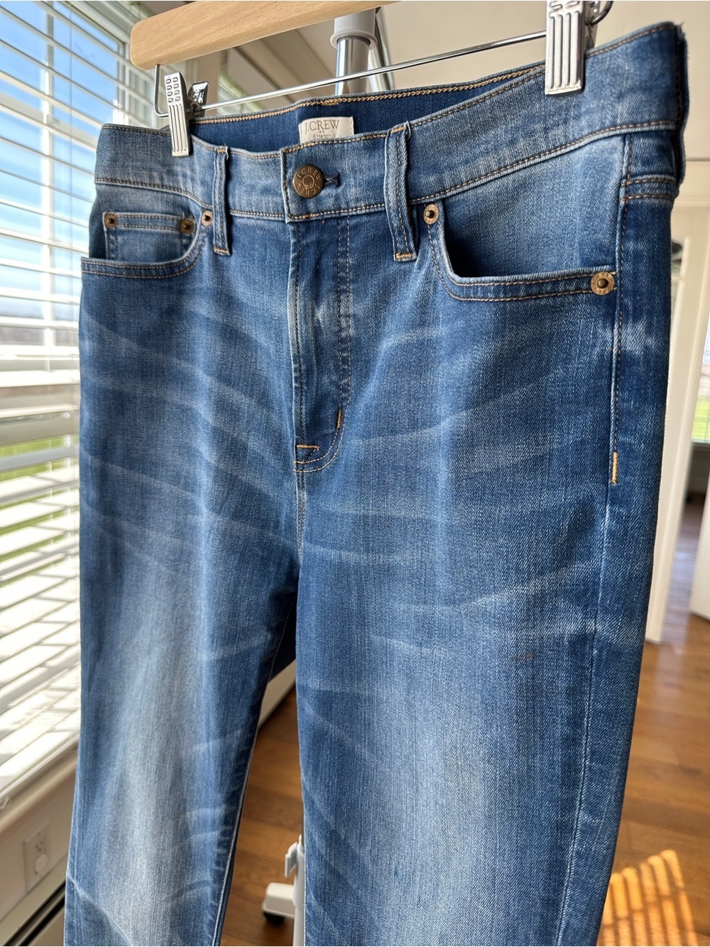 J.Crew Blue Washed Denim Slim Jeans, High-rise, Ankle Length, Stretch Cotton